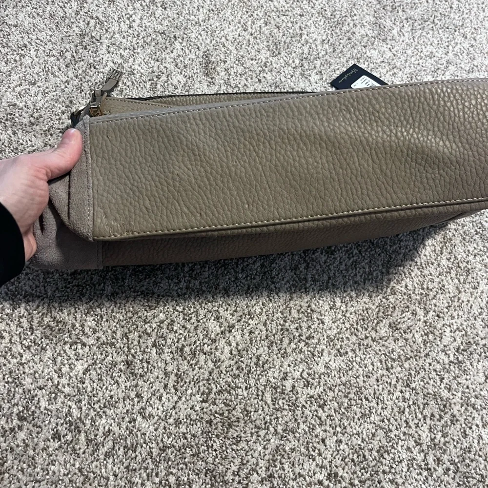 Moda Luxe Taupe Hobo Shoulder Bag Leather Suede Large Slouchy Boho Neutral Purse - Picture 13 of 16